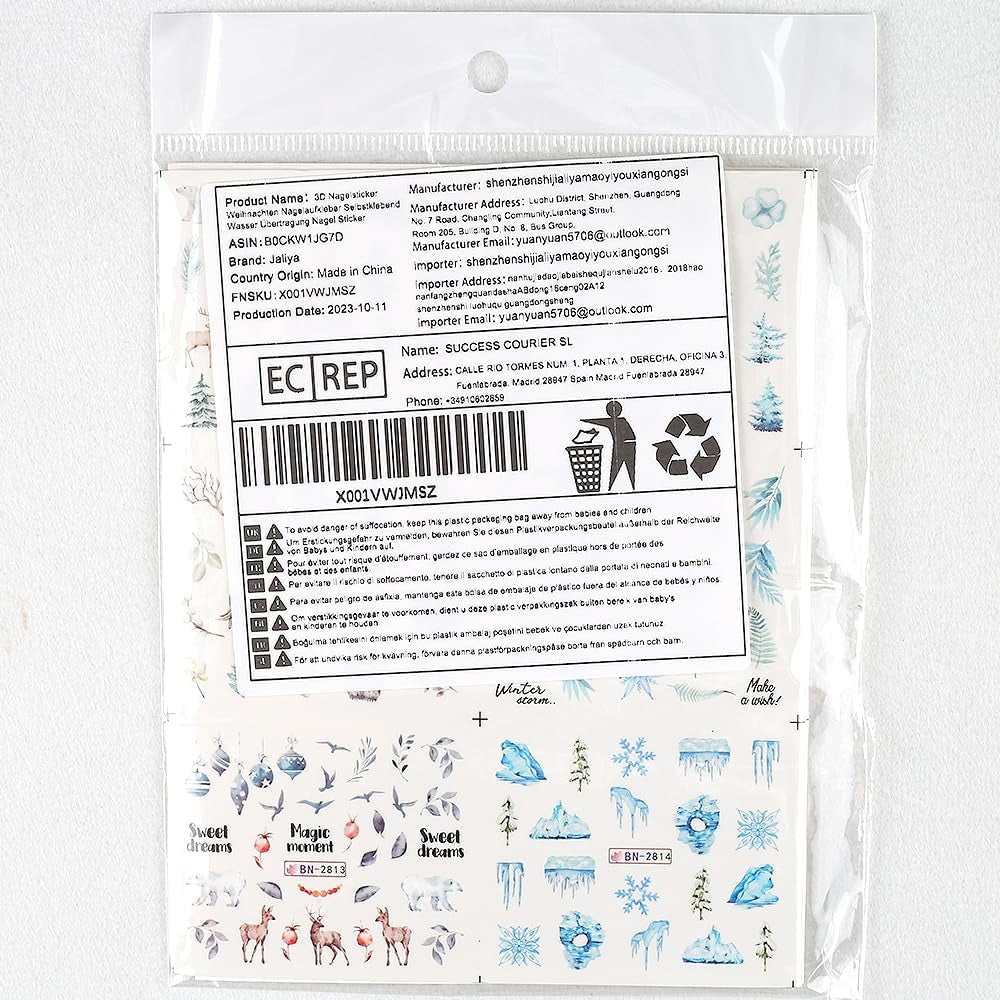 3D-kerstnagelstickers Zelfklevende wateroverdracht Kerstboom Sneeuwvlok Eland Pinguïn Kerstnagelkunst Winternagelontwerpen Kerststickers Nagelaccessoires