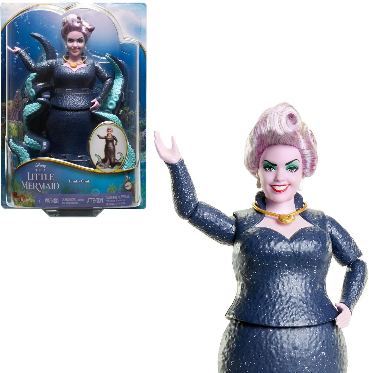 Mattel DISNEY Ariël, Zeemeermin - Ursula met tentakels, afneembare ketting en lavendelkleurig kapsel voor eindeloos kappersplezier, geschikt voor kinderen vanaf 3 jaar, HLX12 Naty Shop Dolls Standaardtitel