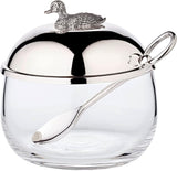EDZARD eendenjampot (Ø 10 cm) gemaakt van zilver en glas - Doos en lepel - Kom, suikerpot, kaas - Jampot met deksel, opbergruimte met deksel, geschenkdoos met slot