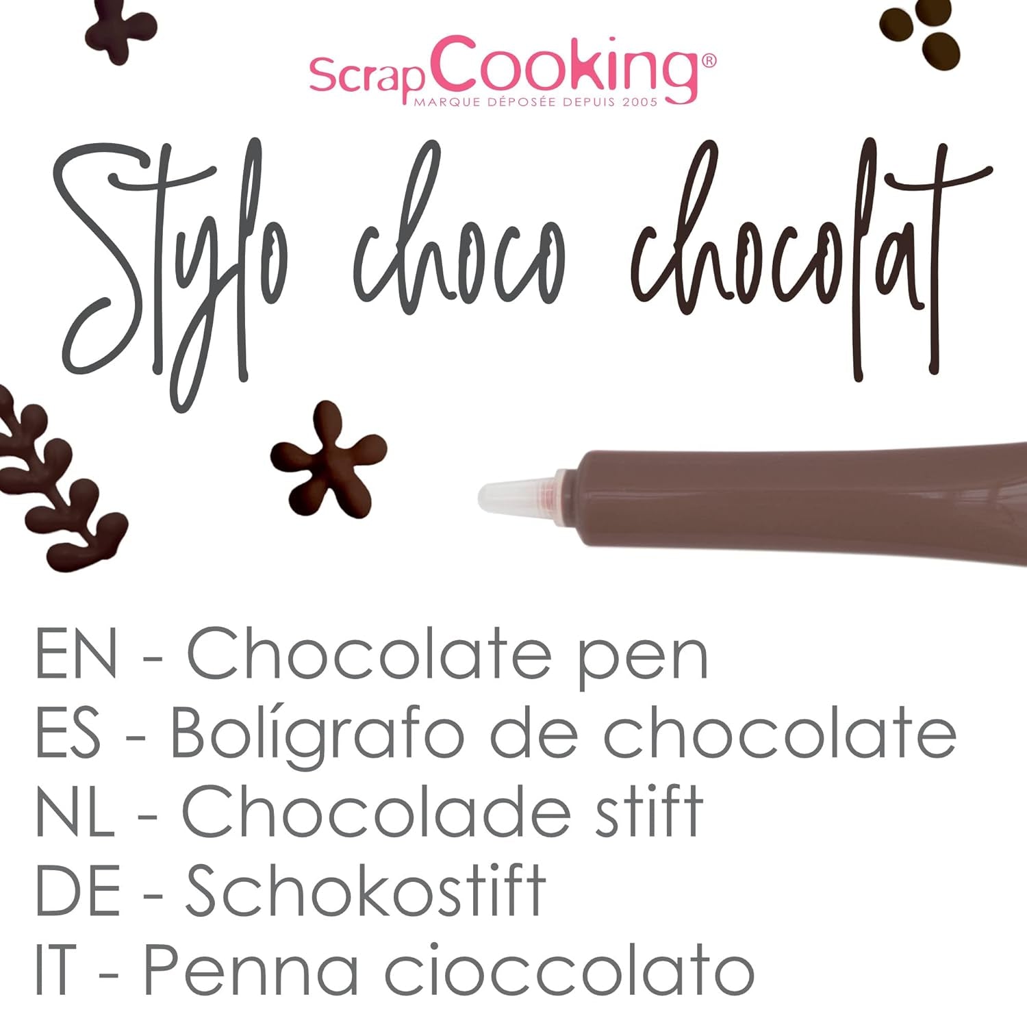 Scrapcooking - Bruine chocoladepen - Chocolade schrijfsuiker 25 g - Eetbare decoratieve suikerpen - Schrijven en tekenen - Etikettering van fondant, glazuur, cakes - 6801