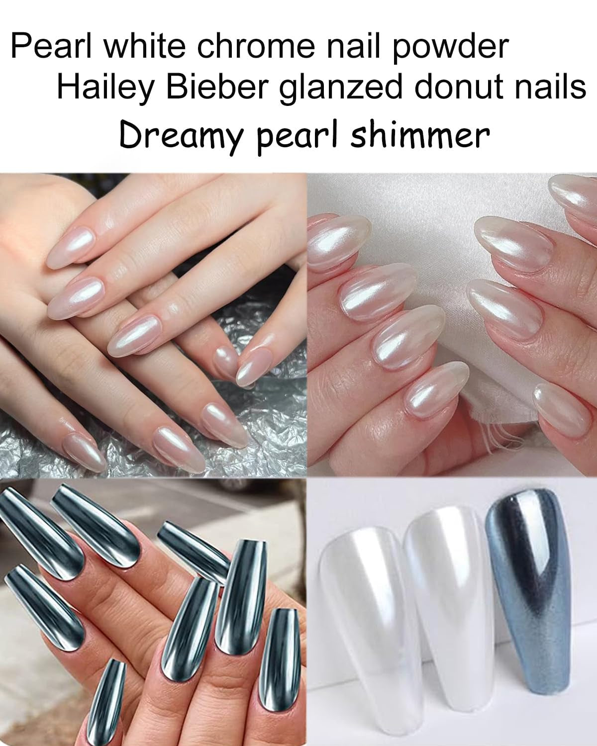 Wahrshei 6 Chrome Nail Powder, Chrome Pulver Nägel Mit Spiegeleffekt, Laser Chrome Puder, Pearl Effect Powder voor geglazuurde donutnagels