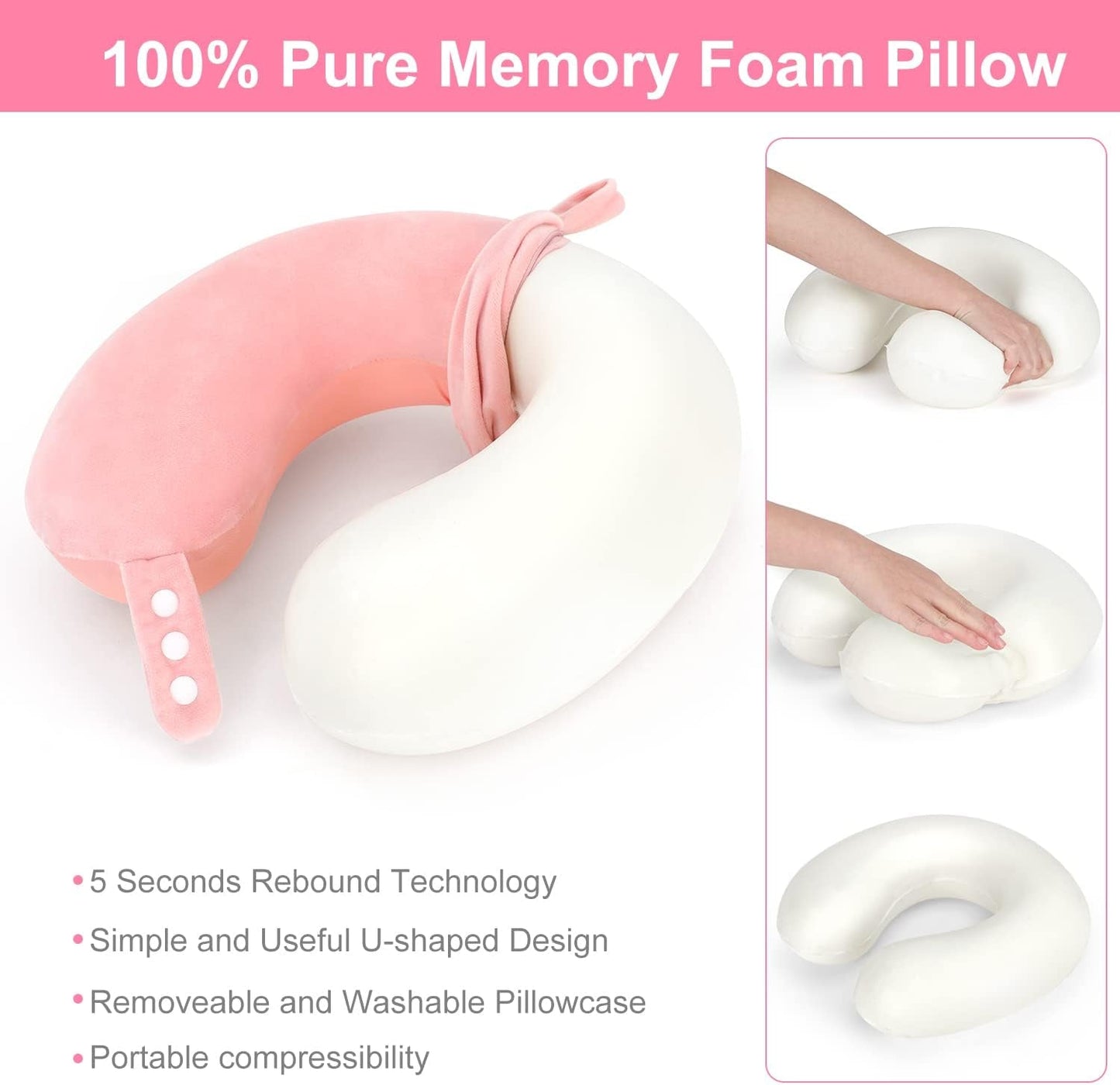 TALLGO Reisnekkussen, Beste Memory Foam Vliegtuigkussen voor Hoofdsteun, Zacht Verstelbaar Kussen voor Vliegtuig, Auto en Huis, Roze Cervicale Orthopedische Kussens Naty Shop