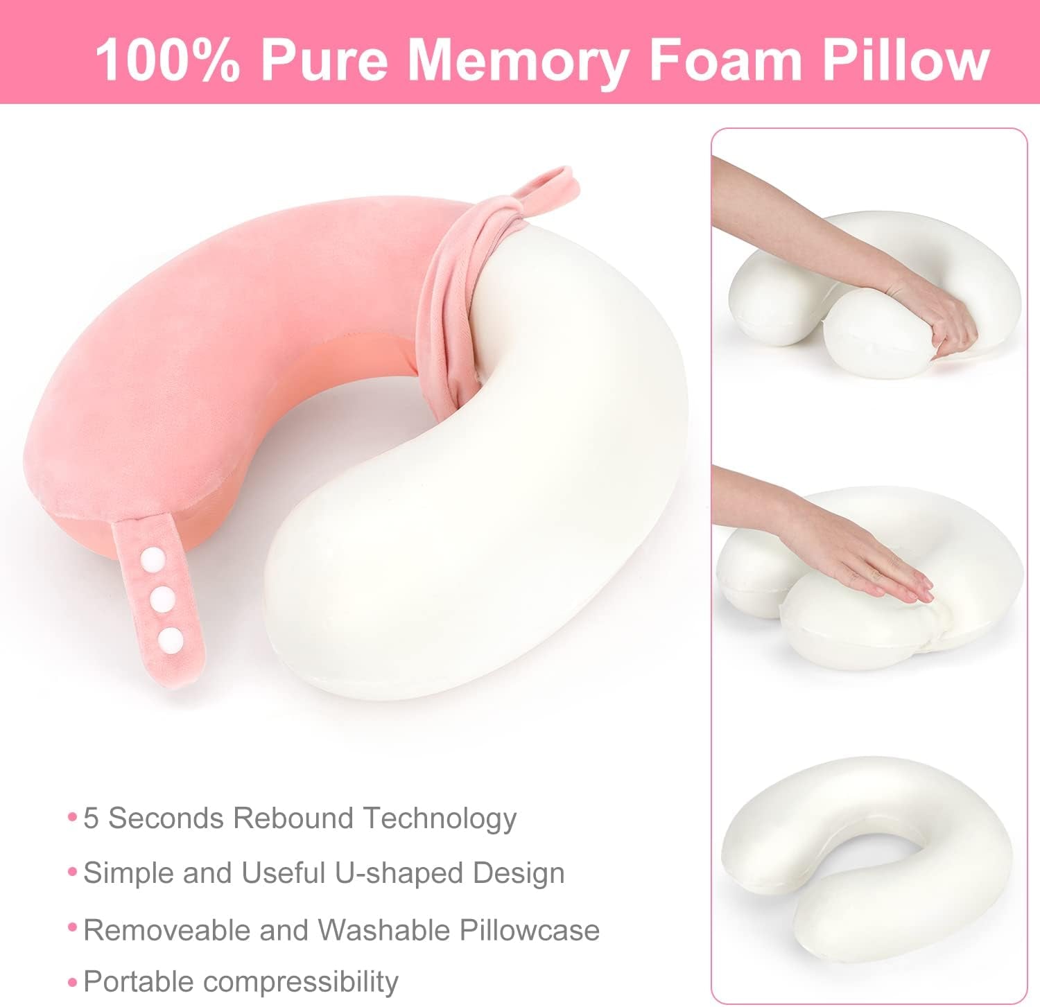 TALLGO Reisnekkussen, Beste Memory Foam Vliegtuigkussen voor Hoofdsteun, Zacht Verstelbaar Kussen voor Vliegtuig, Auto en Huis, Roze Cervicale Orthopedische Kussens Naty Shop