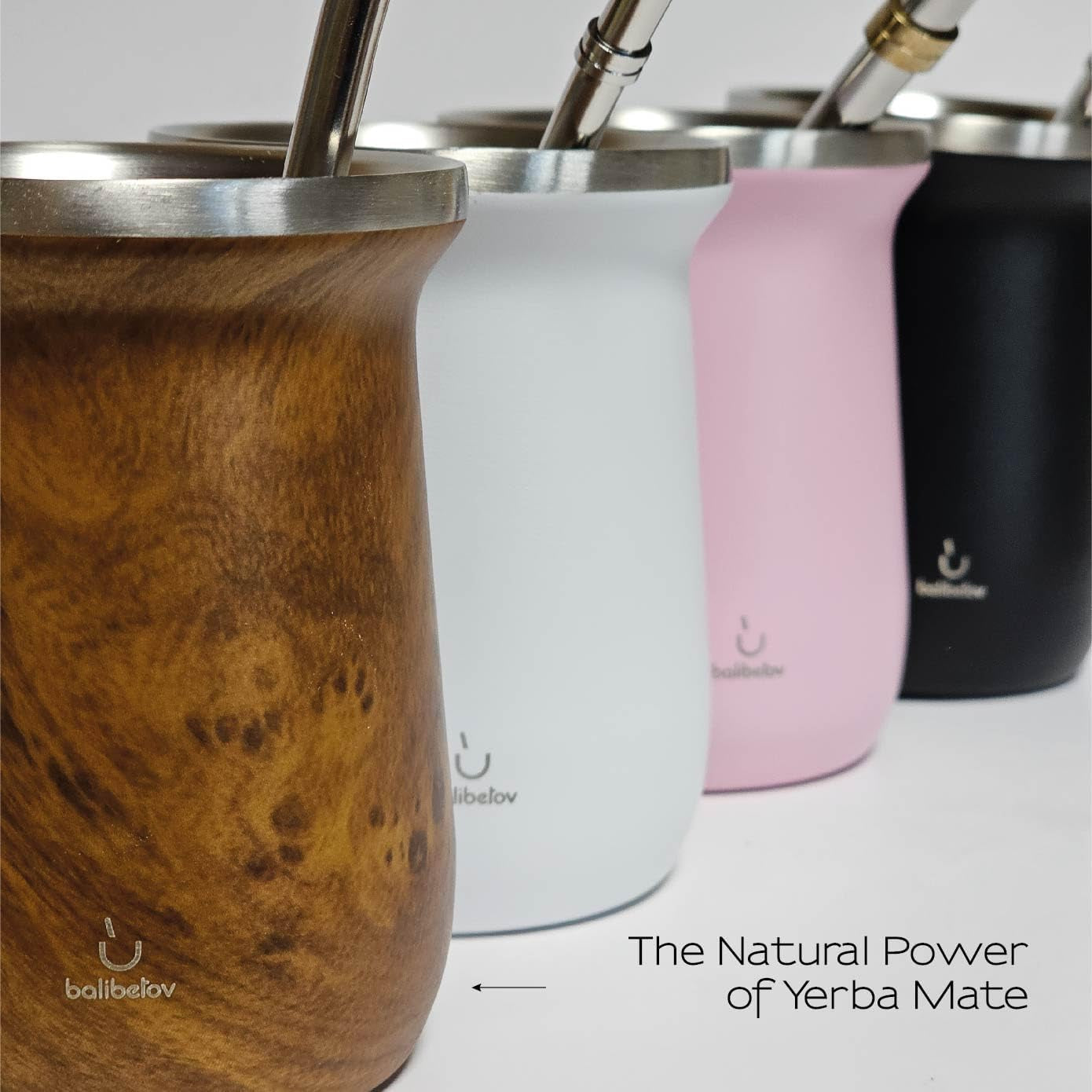 Yerba Mate balibetov theeservies (Mate cup) gemaakt van roestvrij staal met bombilla (rietje) voor mate, Gemakkelijk schoon te maken en zeer duurzaam Yerba Mate set (HOUT)