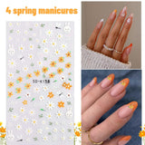 Nagelstickerset voor individuele nageldesign, 4 Blatt Frühlingsthemen Nail Art Zubehör, Perfect voor 3D-gelnagel en UV-gelstrips