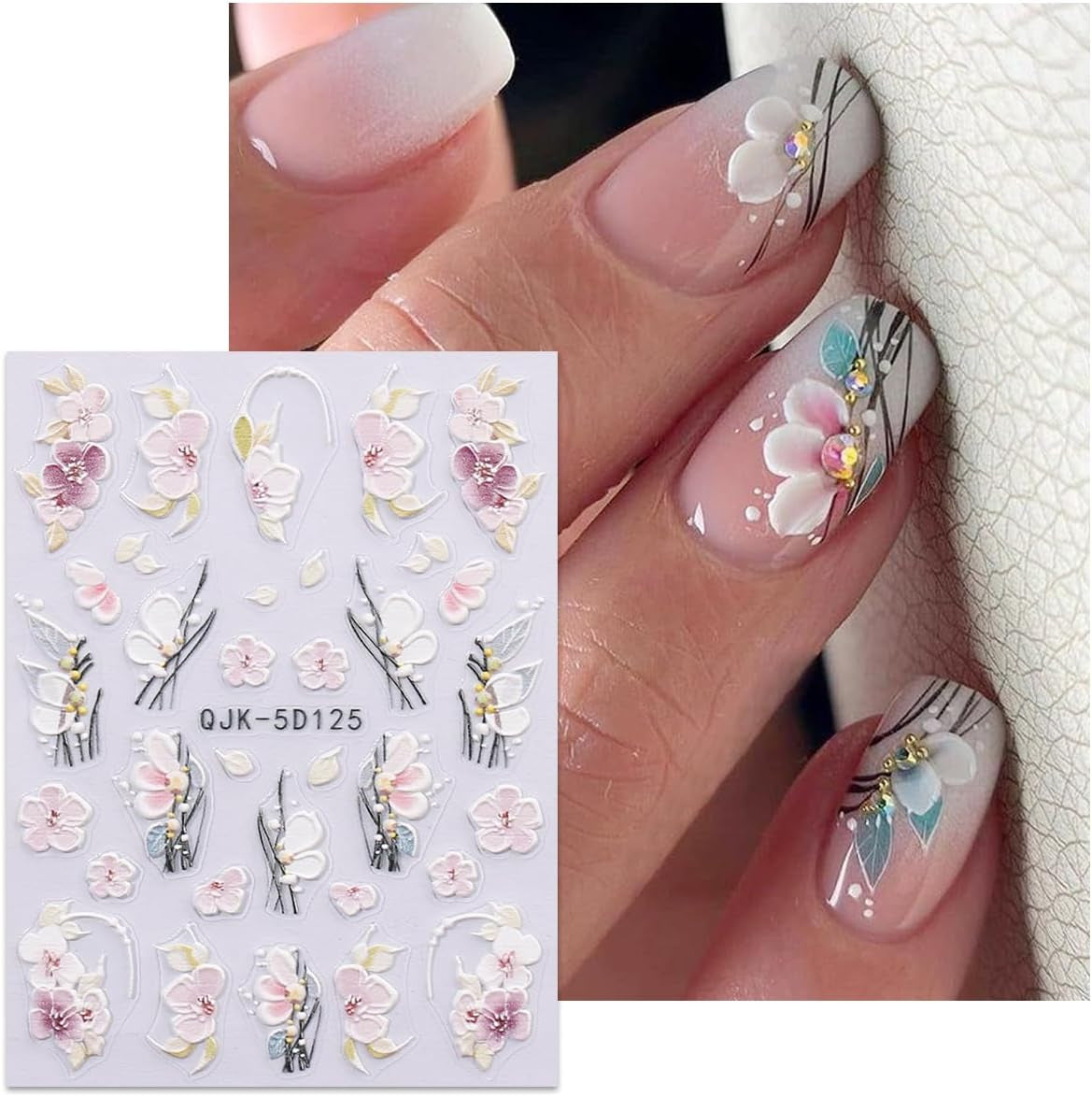 JMEOWIO 3D Nagelsticker Blumen Nail Art Sticker Selbstklebend Nagelaufkleber 5D Stereoskopisch Frühling Zomer Decoratie Nageldesign Zubehör 4 Blatt