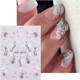 JMEOWIO 3D Nagelsticker Blumen Nail Art Sticker Selbstklebend Nagelaufkleber 5D Stereoskopisch Frühling Zomer Decoratie Nageldesign Zubehör 4 Blatt