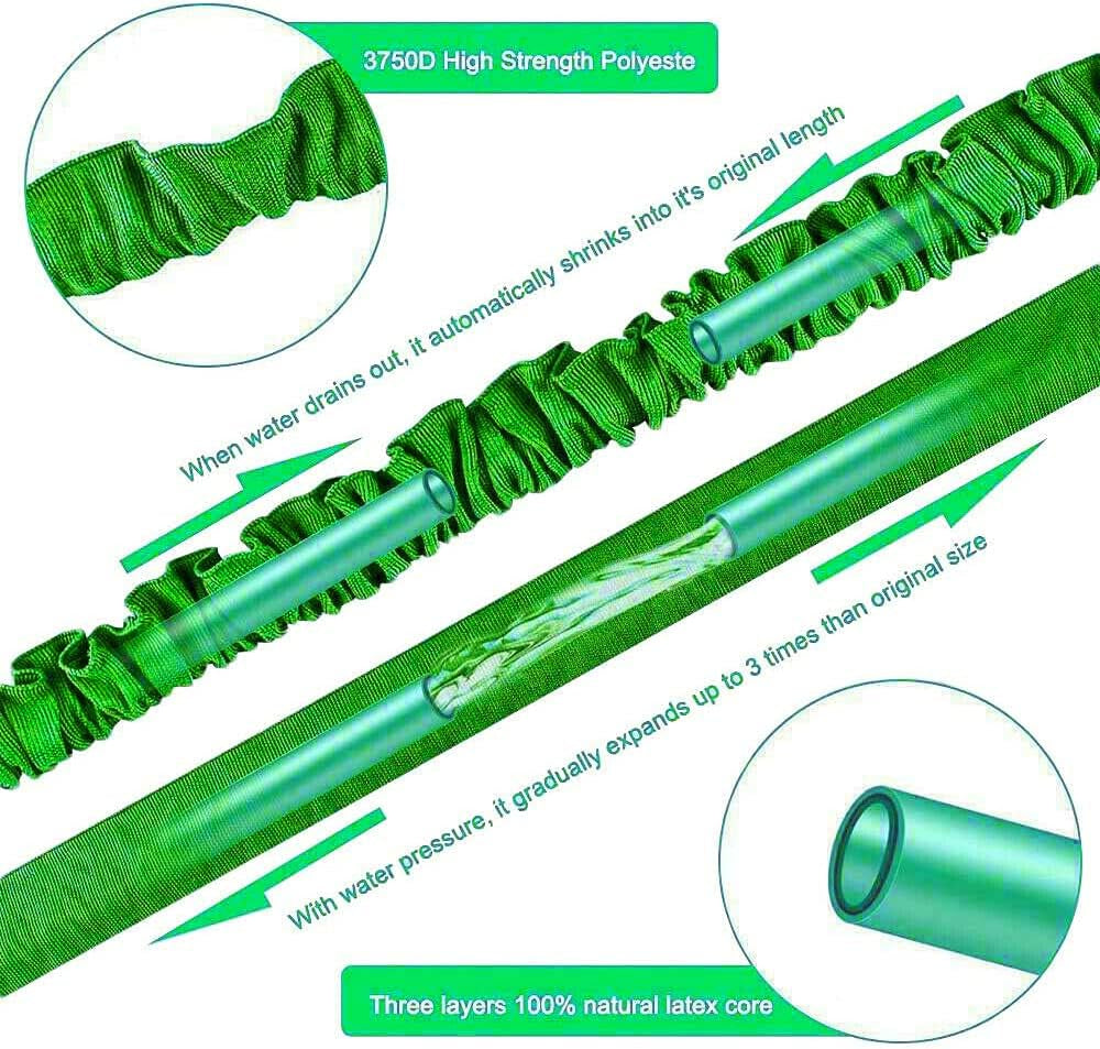30 m uittrekbare tuinslang, 30 meter flexibele waterslang met 8-jet sproeikop, waterdichte intrekbare heavy-duty slang met 3/4 "en 1/2" connectoren (30 m, groen)