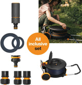 Fiskars Comfort L waterrad met wielen, all-inclusive bewateringsset, totaal bereik van 31,5 m, automatisch oprollen, universele tuinslang (Ø 13 mm), universele kraanaansluiting, 1071670