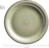 MÄSER Serviesset voor 6 personen, moderne vintage look, 12-delig tafelservies, handgeschilderd, groen, tegel, olijfgroen (Bel Tempo II)