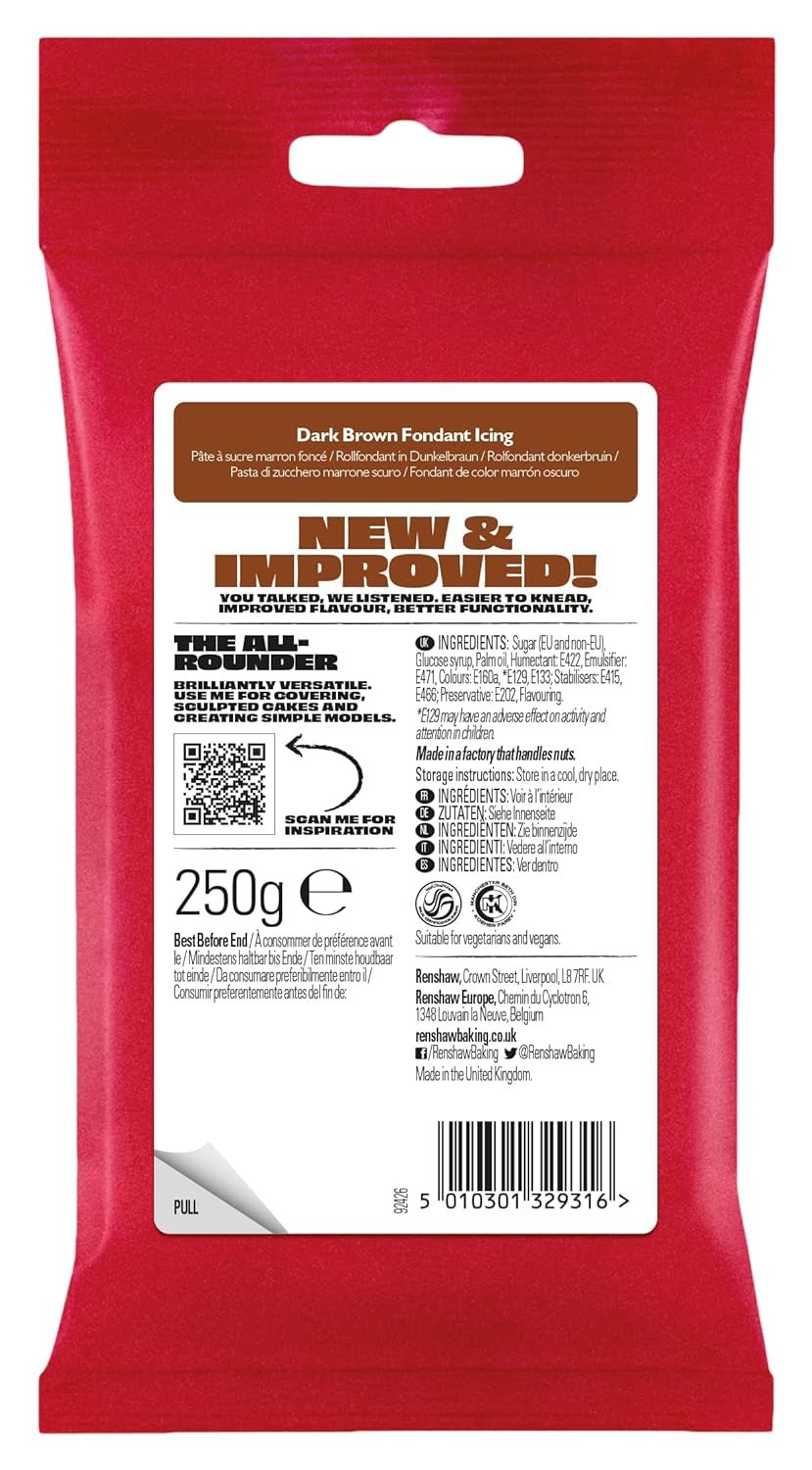 Donkerbruine fondant 250 g - Klaar om te smeren, perfect voor het glazuren en decoreren van taarten, cupcakes en koekjes - donkerbruin - 250 g Suikerpasta Naty Shop