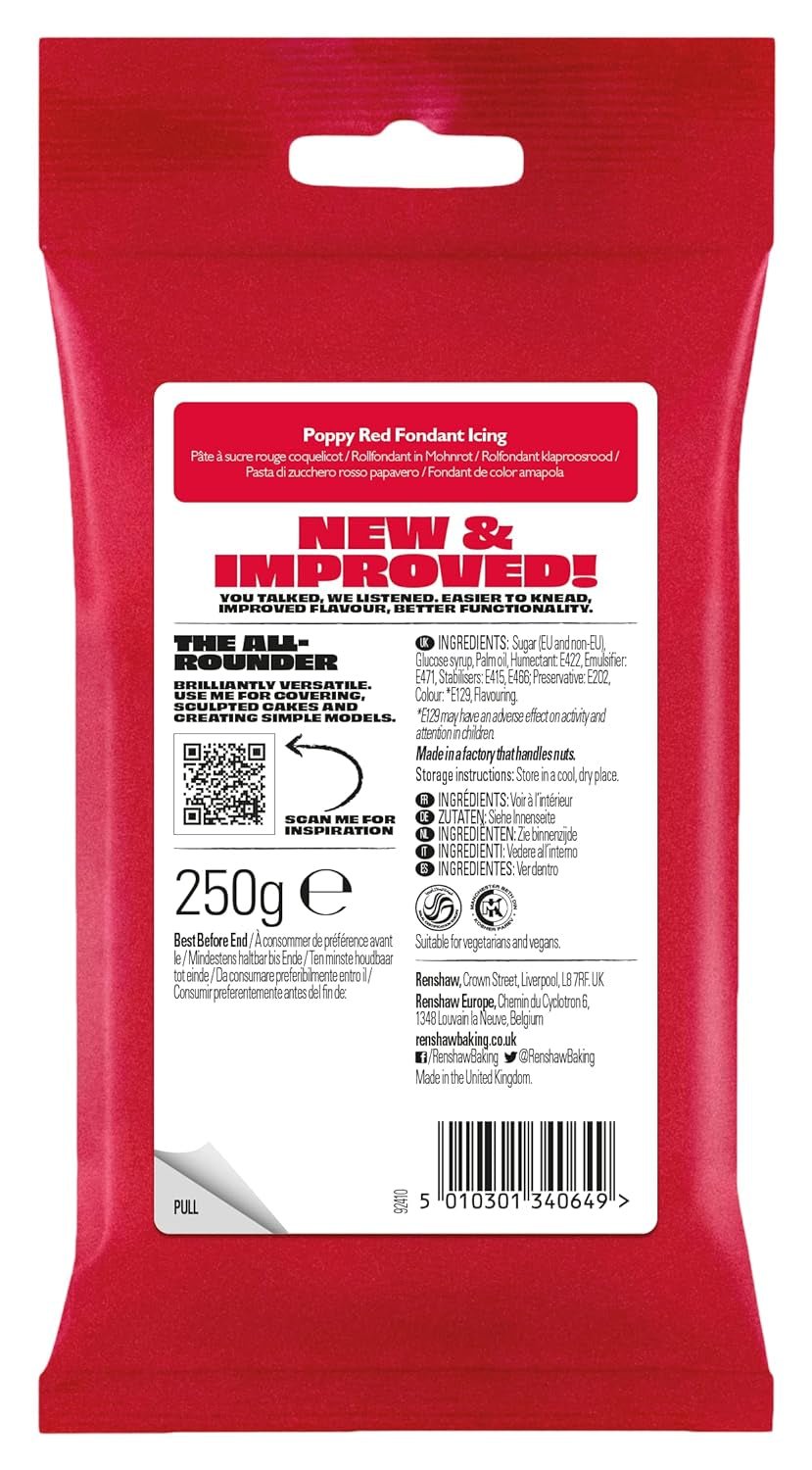 Fondant Poppy Red 250g - Kant en klaar, perfect voor het glazuren en decoreren van taarten, cupcakes en koekjes - Poppy rood - 250g Suikerpasta Naty Shop