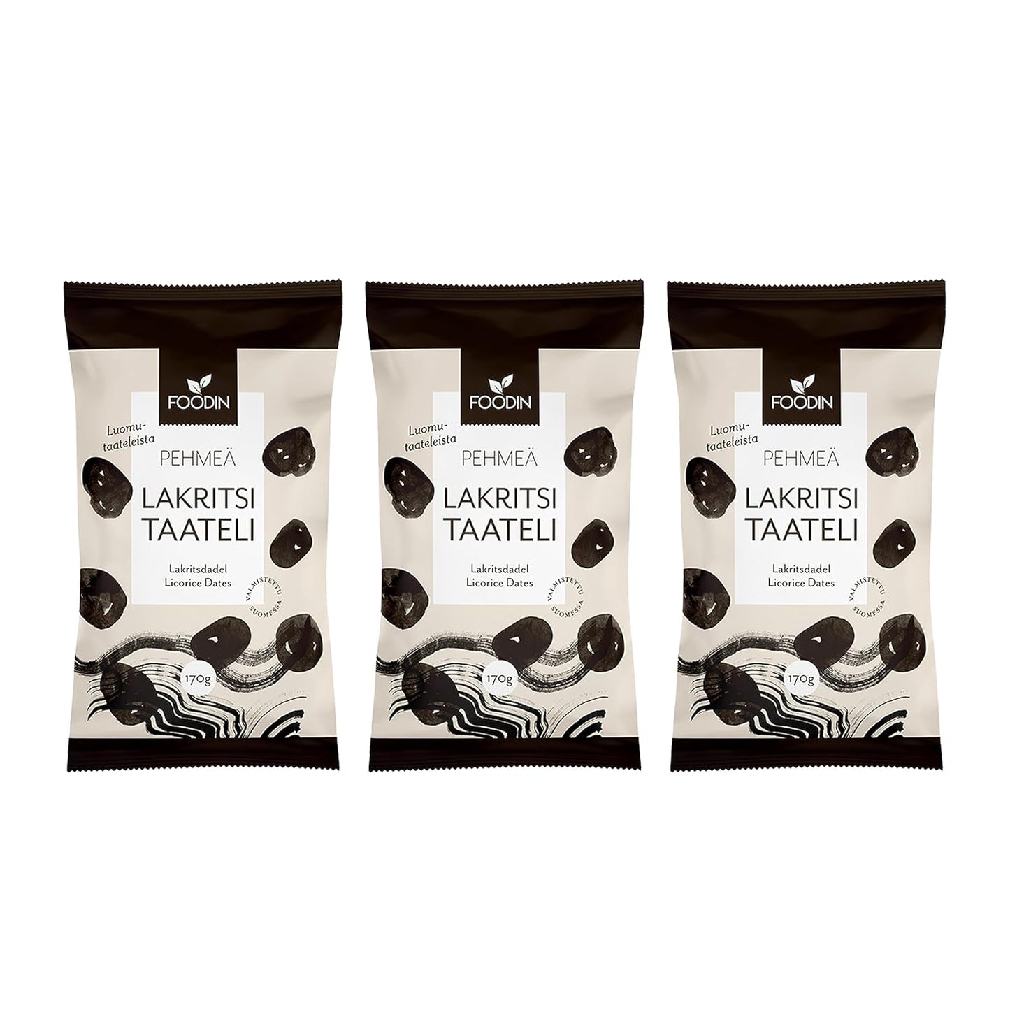 Foodin data Veganistische, glutenvrije, zachte, zoete en gezonde lekkernijen Gedroogd fruit met zoethoutpoeder voor tussendoortjes, bakken en meer - Gemaakt in Vaajakoski (3x170g) Gedroogde producten Naty Shop Standaard titel