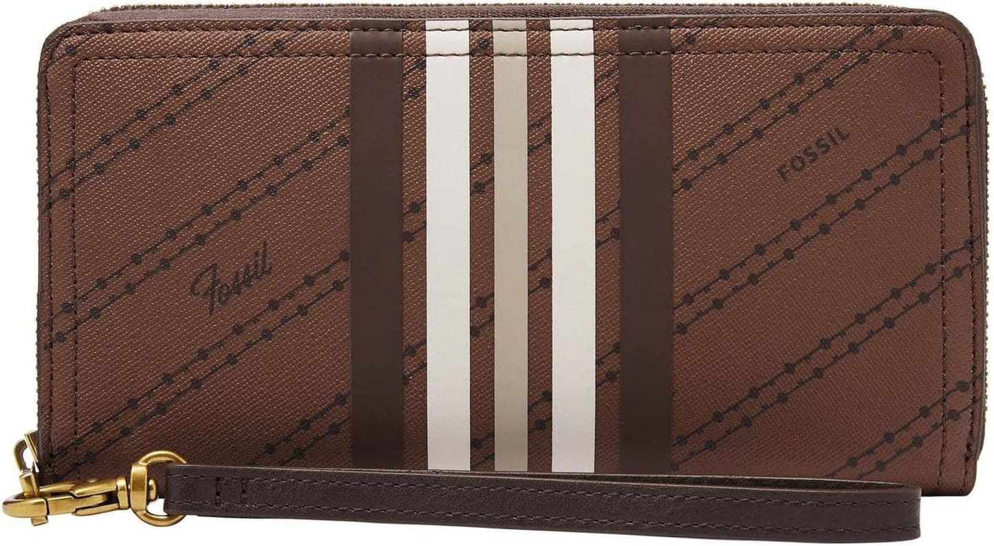 Fossil Watch Logan RFID Zip Around Clutch Portemonnee 19,7 cm L x 1,9 cm B x 10,2 cm H Tassen Dames Naty Shop Bruin en Strepen 19,69 X 10,16 X 10,16 Cm