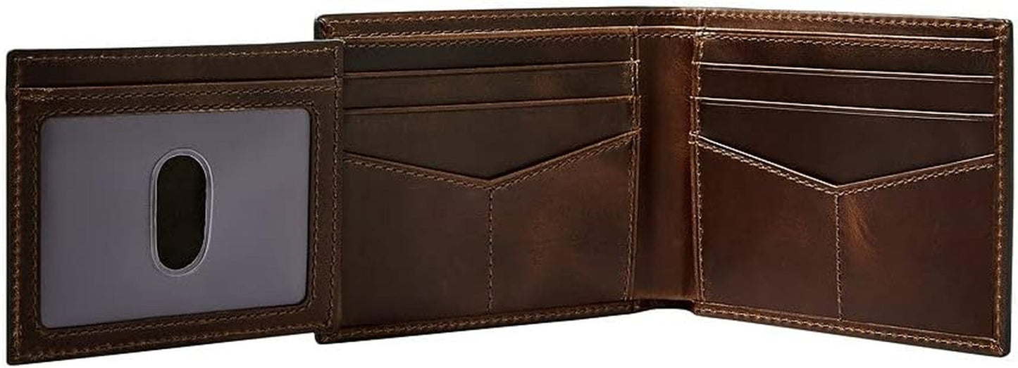 Fossil heren Derrick reisaccessoire bi-fold portemonnee, donkerbruin, 11,43 cm L x 1,6 W 9,22 H EU herenportemonnee Naty Shop
