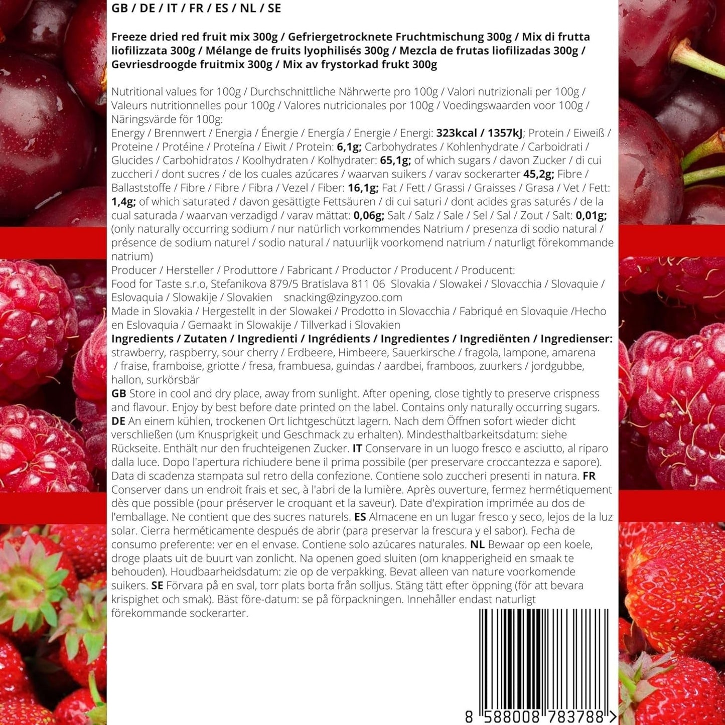 Gevriesdroogd Fruit Rood Fruit Mix | XL 300g Gevriesdroogde Aardbeien Frambozen Zure Kersen Gedroogd Fruit Mix | Gevriesdroogd fruit Aardbei Framboos Zure kers | ZingyZoo Gedroogde producten Naty Shop