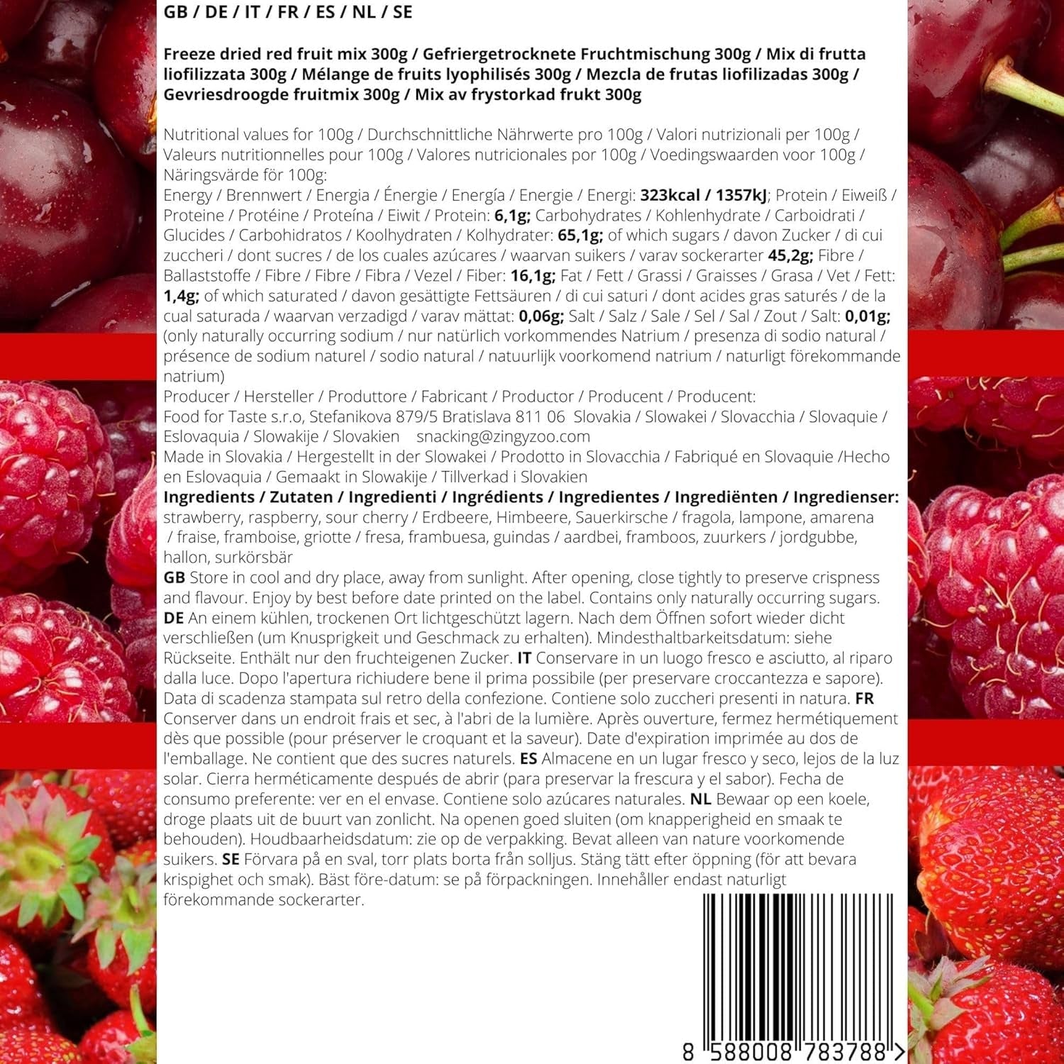 Gevriesdroogd Fruit Rood Fruit Mix | XL 300g Gevriesdroogde Aardbeien Frambozen Zure Kersen Gedroogd Fruit Mix | Gevriesdroogd fruit Aardbei Framboos Zure kers | ZingyZoo Gedroogde producten Naty Shop