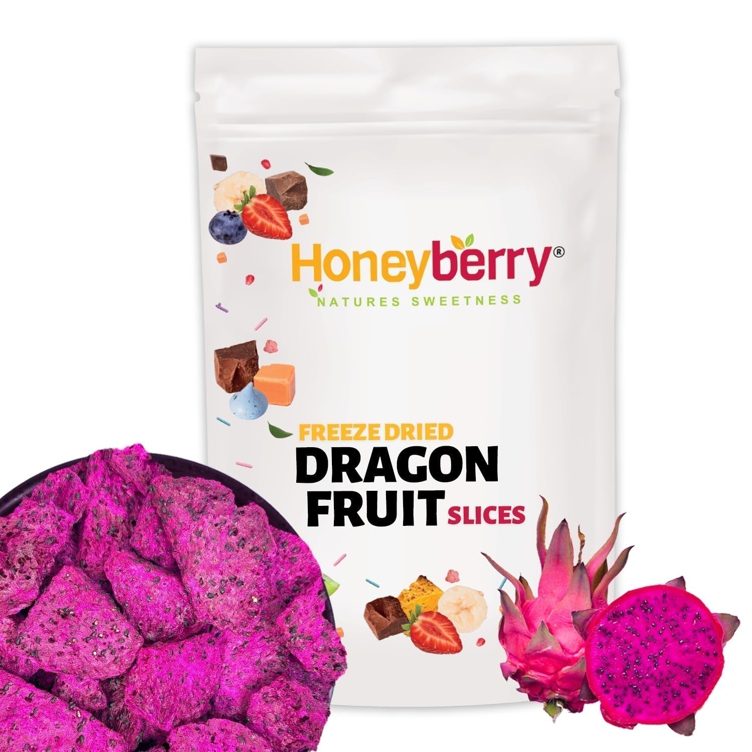 Gevriesdroogd drakenfruit 50g - Gevriesdroogd drakenfruit - Gevriesdroogd gedroogd fruit - Gesneden gedroogd drakenfruit voor bakken, decoratie, snacks, muesli, desserts Gedroogde producten Mijn winkel 50G