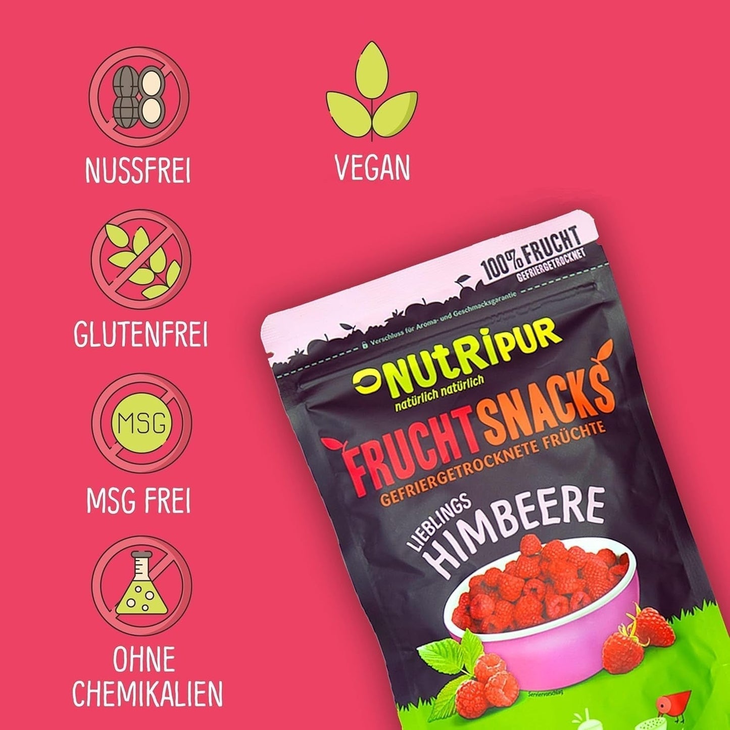 Gevriesdroogd fruit: 100g gevriesdroogde frambozen voor smoothie bowls, muesli, paptoppings - gevriesdroogde bessen zonder toegevoegde suiker - gevriesdroogde bessen - fruit van NutriPur Gedehydrateerde producten Naty Shop
