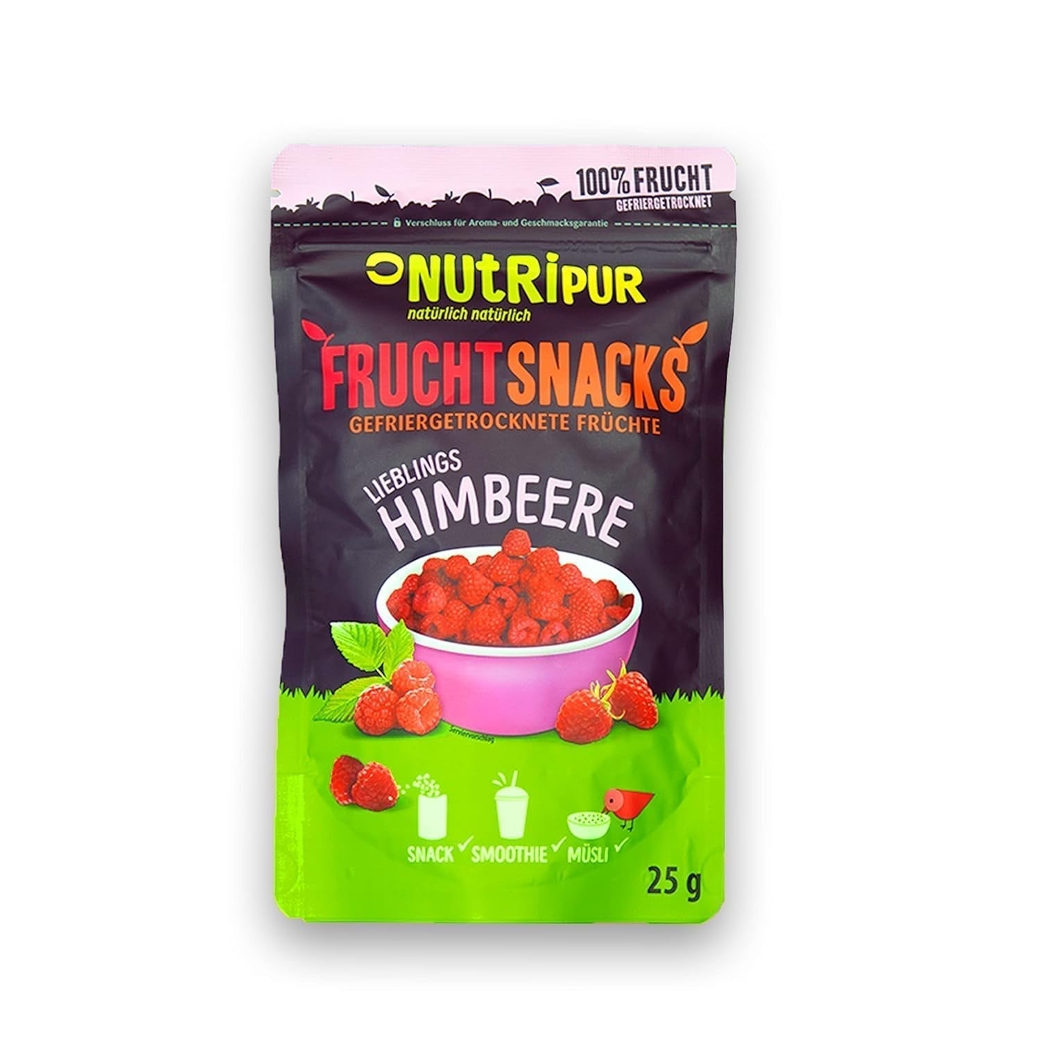 Gevriesdroogd fruit: 100g gevriesdroogde frambozen voor smoothie bowls, muesli, paptoppings - gevriesdroogde bessen zonder toegevoegde suiker - gevriesdroogde bessen - fruit uit NutriPur Gedehydrateerde producten Naty Shop Standaard titel