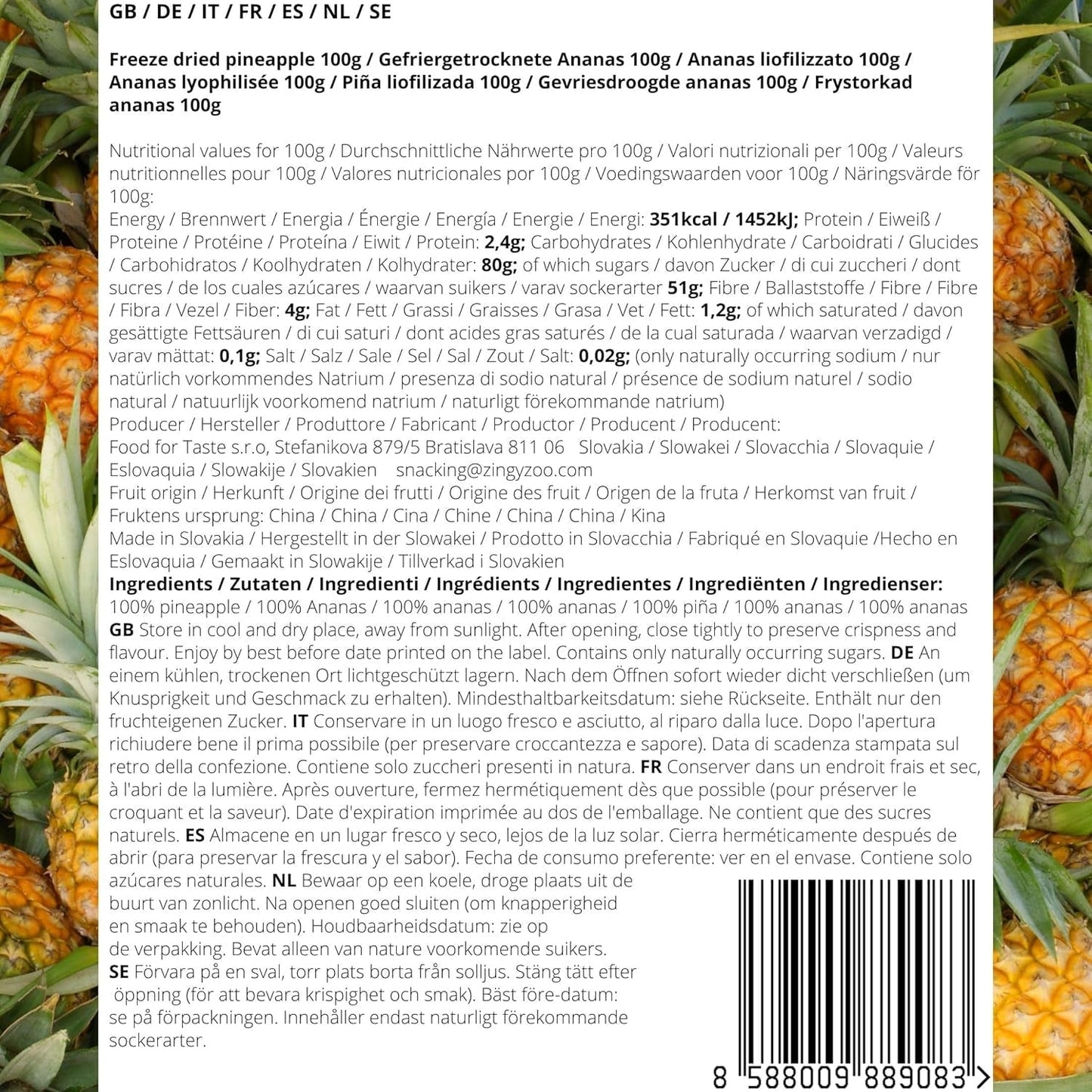 Gevriesdroogd fruit | Ananas 100% puur Gevriesdroogd fruit Gevriesdroogde ananas | Gevriesdroogd fruit zonder toegevoegde suiker | Krokante gevriesdroogde ananas - aromatisch - heerlijk ZingyZoo Gedroogde producten Naty Shop