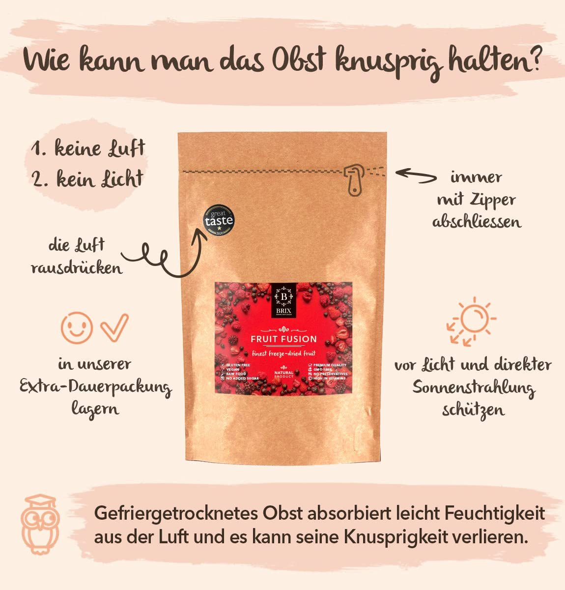 Gevriesdroogd fruit BRIX | Natuurlijk mengsel van gedroogde vruchten 80 g | Great Taste Award voor gedroogd fruit | Niet-GMO, glutenvrij, veganistisch, achtergehouden vitamines Naty Shop gedehydrateerde producten