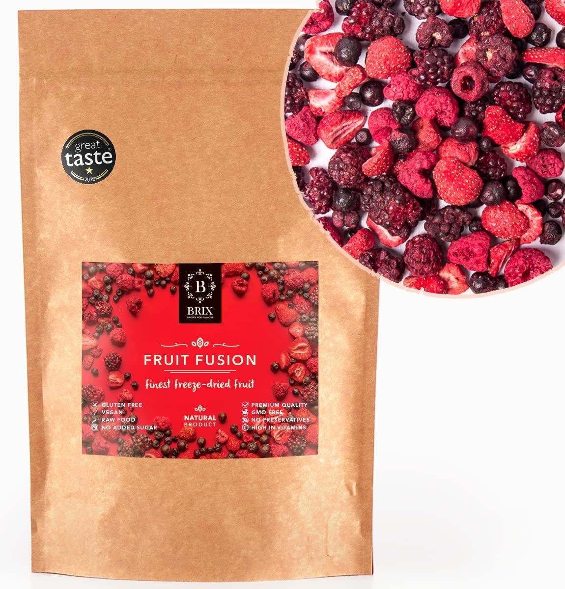 Gevriesdroogd fruit BRIX | Natuurlijk mengsel van gedroogde vruchten 80 g | Great Taste Award voor gedroogd fruit | Niet-GMO, glutenvrij, veganistisch, achtergehouden vitamines Naty Shop Gedehydrateerde producten Standaardtitel