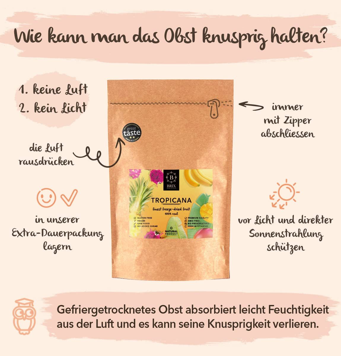 Gevriesdroogd fruit BRIX | Natuurlijk, droog mengsel van tropisch fruit 80 g | Great Taste Award voor gedroogd fruit | Niet-GMO, glutenvrij, veganistisch, vitamines zijn geconserveerde Naty Shop gedehydrateerde producten