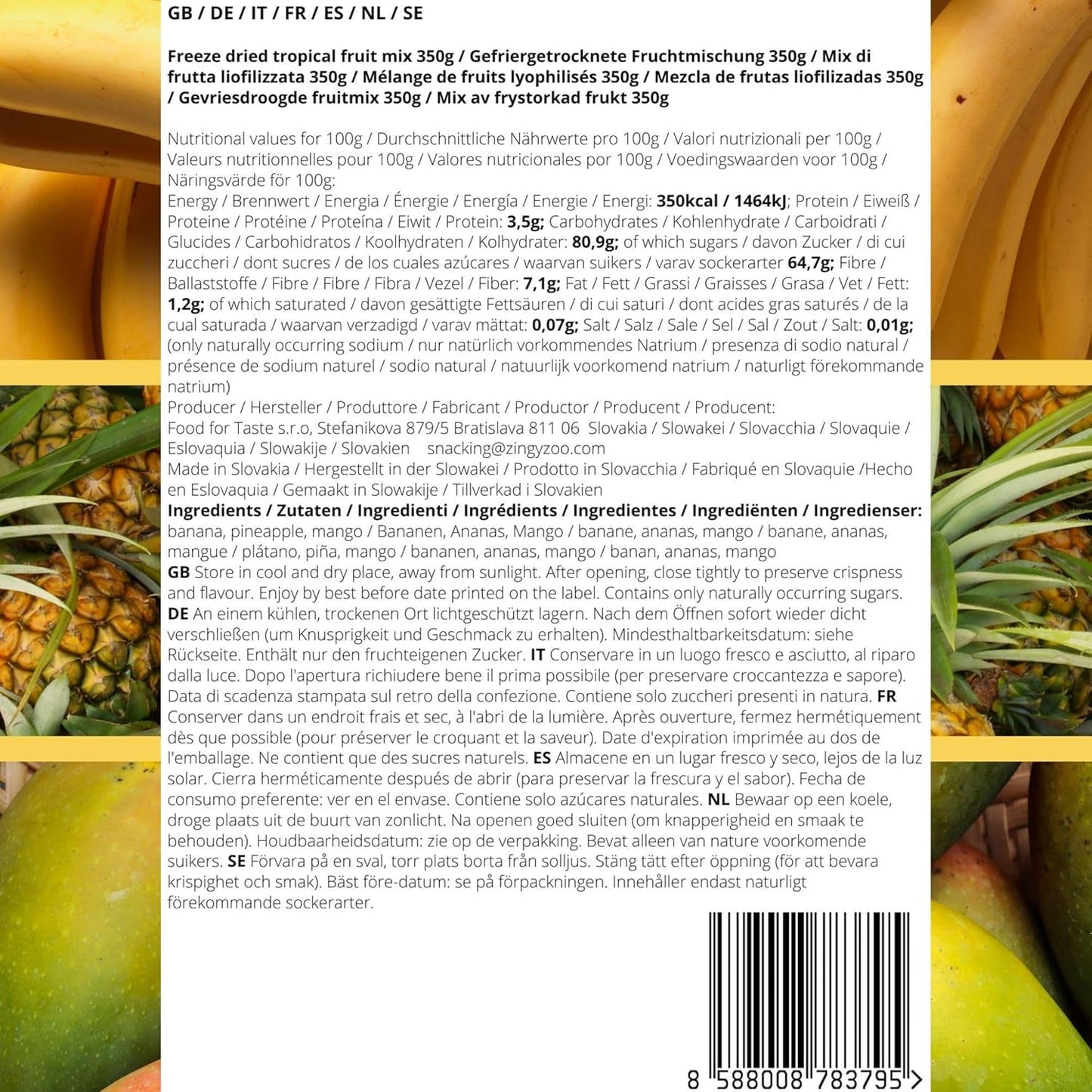 Gevriesdroogd fruit Mix van tropisch fruit | XL 350g Gevriesdroogde Ananas Mango Banaan Mix van gevriesdroogd fruit | Gevriesdroogd fruit Ananas Banaan Mango Gedroogd fruitmix | ZingyZoo Gedroogde producten Naty Shop