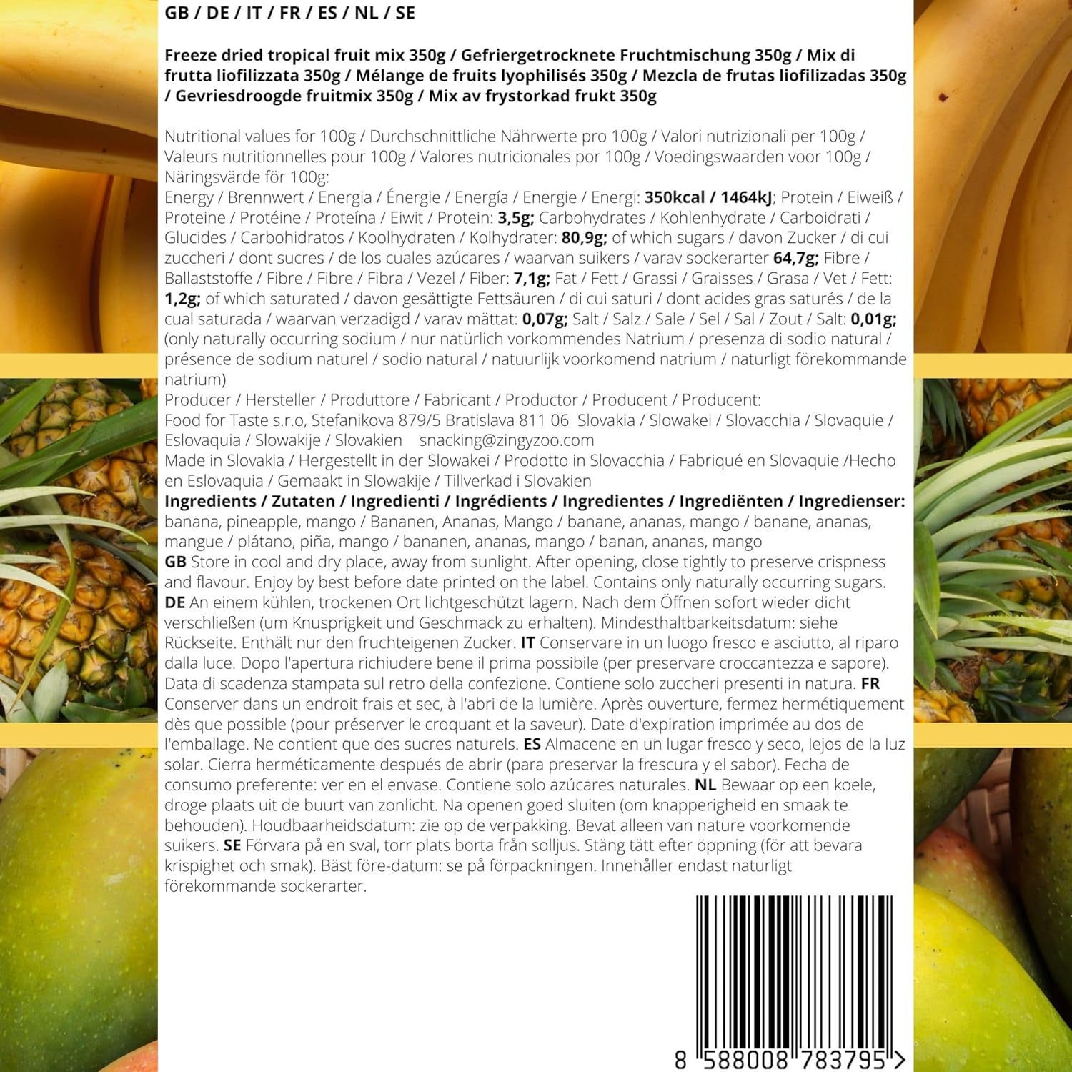 Gevriesdroogd fruit Mix van tropisch fruit | XL 350g Gevriesdroogde Ananas Mango Banaan Mix van gevriesdroogd fruit | Gevriesdroogd fruit Ananas Banaan Mango Gedroogd fruitmix | ZingyZoo Gedroogde producten Naty Shop