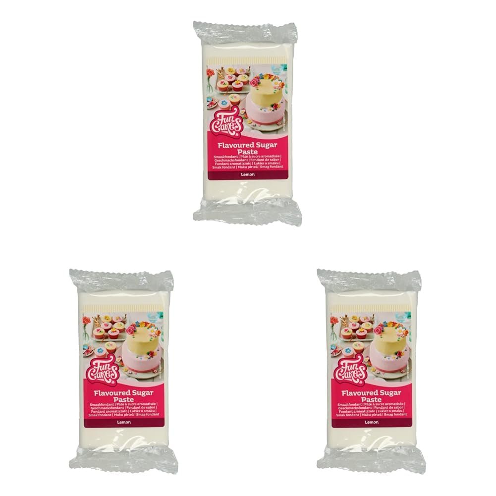 FunCakes Fondant met citroensmaak: Heerlijke smaak, gladde textuur, gemakkelijk uit te smeren, rolfondant, perfect voor taarten, cupcakes en koekjes. Halal, koosjer en glutenvrij. 250 g (pak van 3) Naty Shop suikerpasta 250 g (pak van 3) Citroen