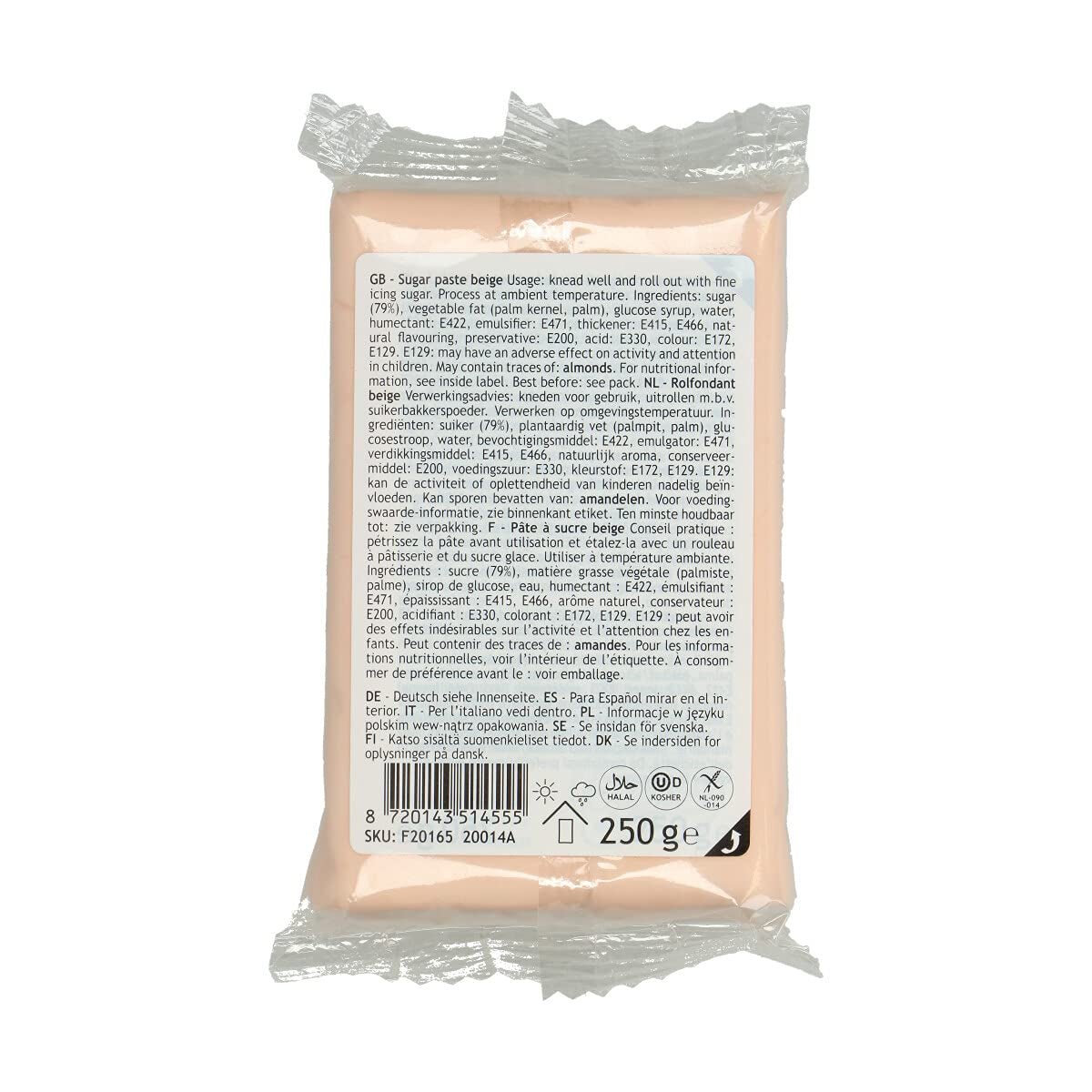FunCakes Natuurlijk Beige Rolfondant: Gemakkelijk te gebruiken, Glad, Flexibel, Zacht en Buigbaar, Perfect voor het versieren van Taarten, Halal, Kosher en Glutenvrij, 250g Naty Shop Suikerpasta