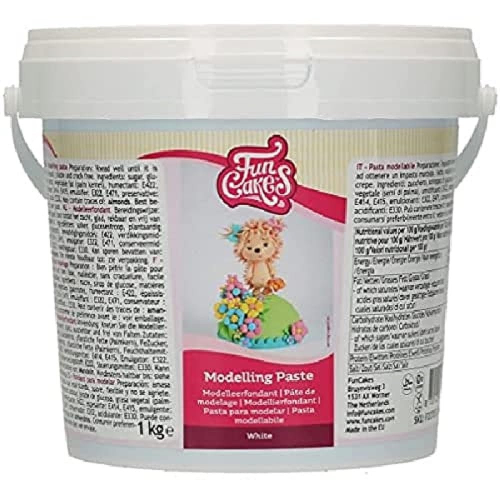 FunCakes Modelleerpasta Wit: Perfect voor het modelleren van figuren, caketops en ruches. Sterk, soepel en soepel. Halal, koosjer en glutenvrij. 1 kg. Naty Shop suikerpasta 1000 gram