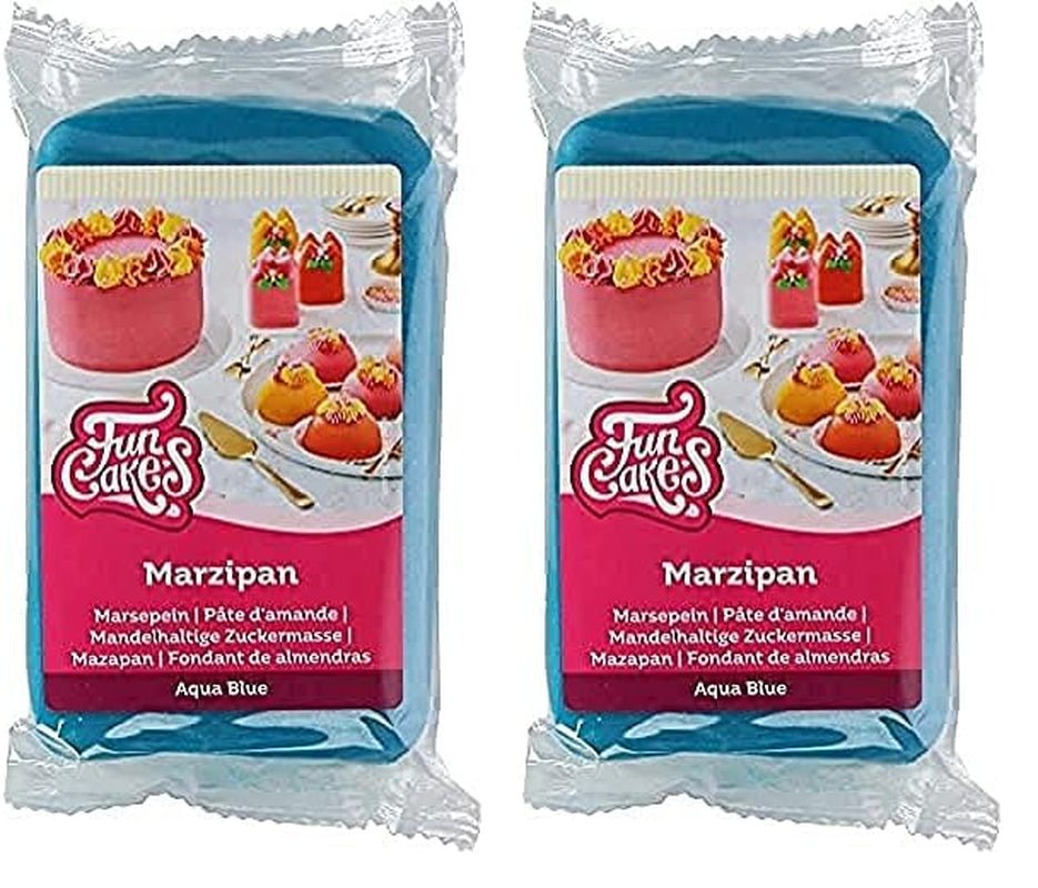 FunCakes Amandelsuikerpasta (Nederlandse Marsepein) Aqua Blue: Gemakkelijk in gebruik en soepel, perfect voor het decoreren van taarten, Halal, Kosher en Glutenvrij 250g (2 Pak) Naty Shop Suikerpasta 250 G (2 Pak) Marsepein