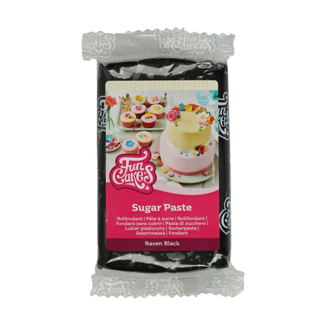 FunCakes Raven Rolde Zwarte Fondant: Gemakkelijk te gebruiken, Glad, Flexibel, Zacht en Flexibel, Perfect voor het versieren van taarten, Halal, Kosher en Glutenvrij, 250g Naty Shop Suikerpasta