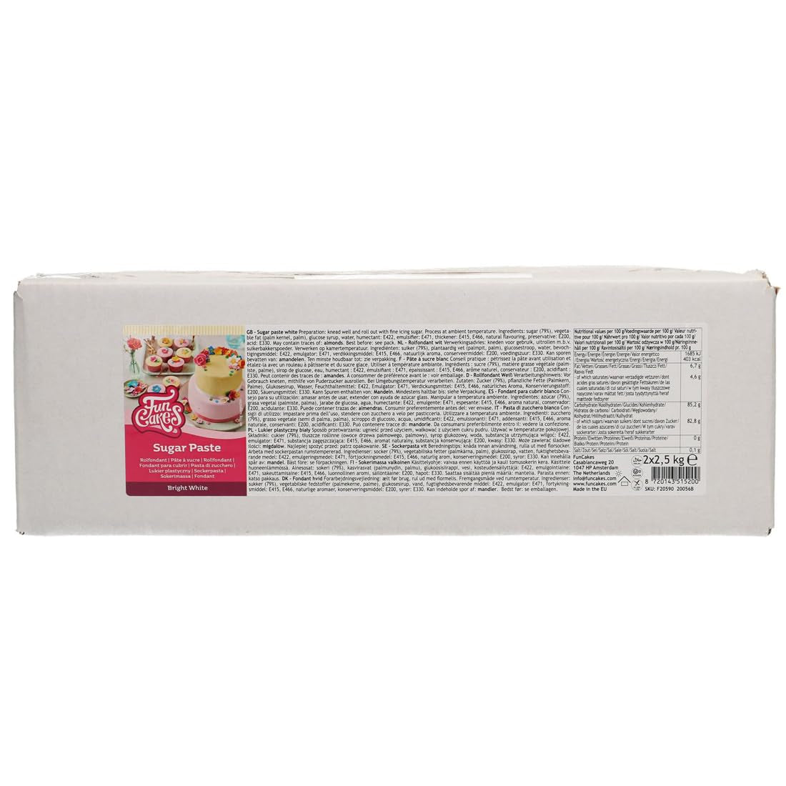 FunCakes Rolfondant Helder Wit: Makkelijk in gebruik, soepel, flexibel, zacht en buigzaam, perfect voor het decoreren van taarten, halal, koosjer en glutenvrij. 5 kg (2 Ã- 2,5 kg) Naty Shop Standaardtitel suikerpasta