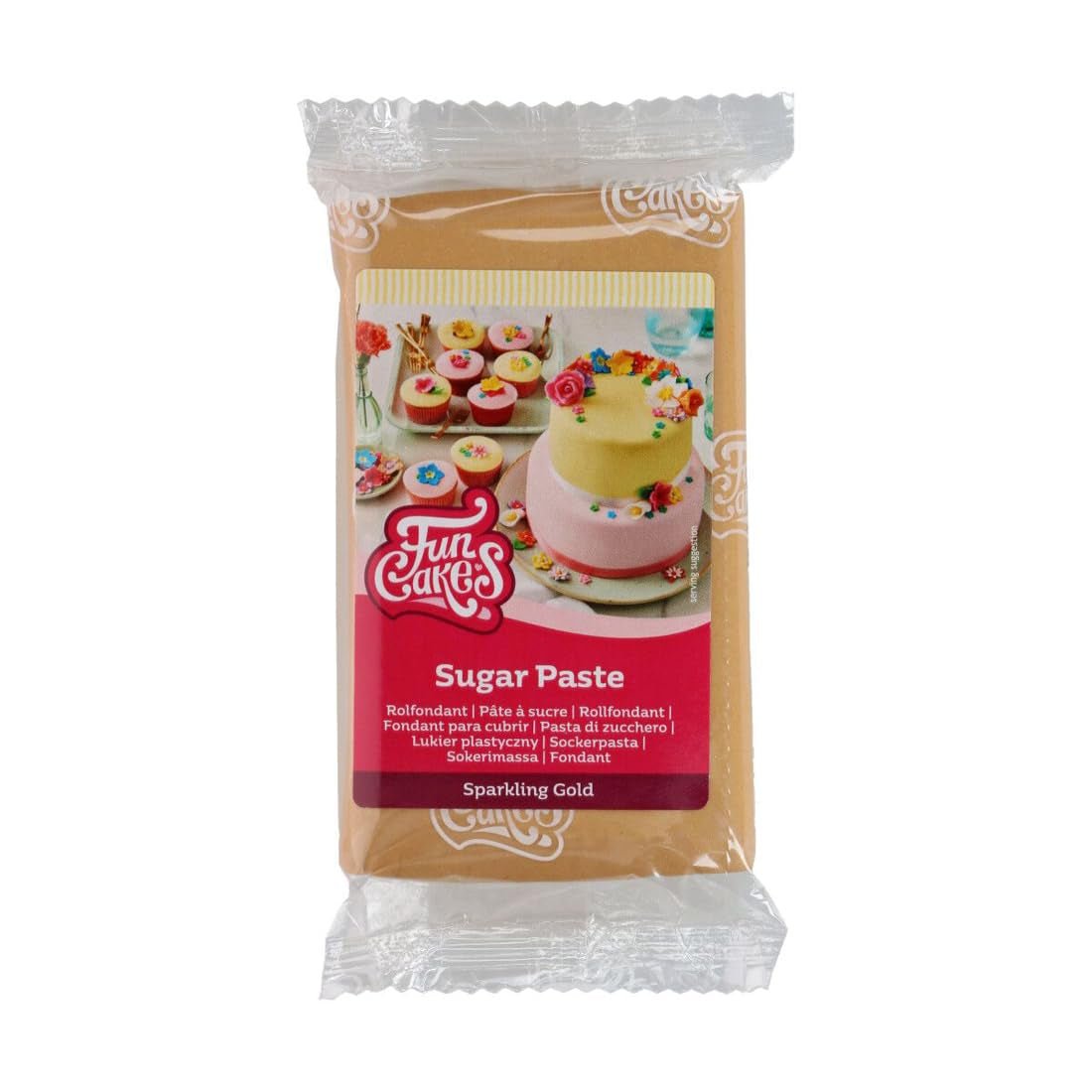 FunCakes Sparkling Gold Rolfondant: Gemakkelijk te gebruiken, soepel, flexibel, zacht en buigzaam, perfect voor taartversiering, halal, koosjer en glutenvrij. 250 g Naty Shop Standaardtitel suikerpasta