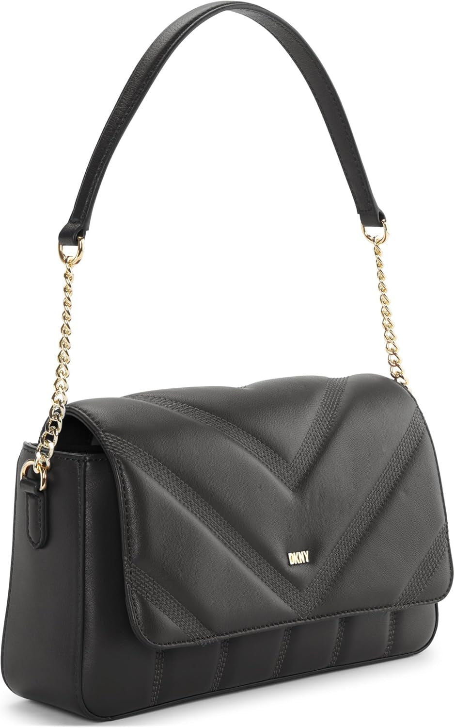 DKNY damesschoudertas met klep, zwart/gele Naty Shop-tassen voor dames
