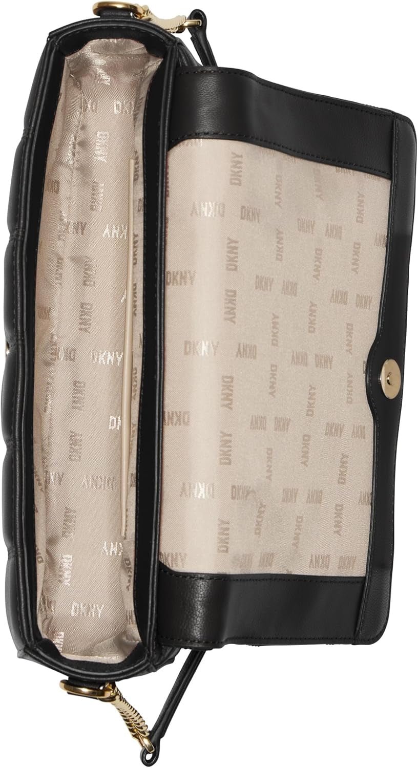 DKNY damesschoudertas met klep, zwart/gele Naty Shop-tassen voor dames