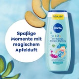 Douchegel, shampoo en conditioner NIVEA KIDS 3in1, verzorging en reiniging voor kinderen met magische appelgeur, extra milde, zeepvrije verzorging voor kinderhaar en huid (250 ml) Kinderen - Bad- en huidverzorging Naty Shop