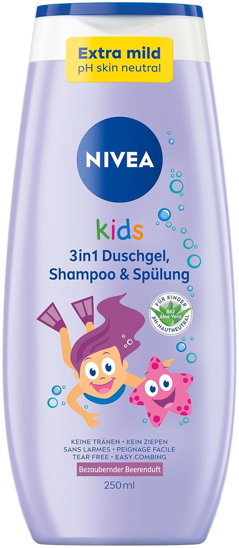 Douchegel, shampoo en conditioner NIVEA KIDS 3in1, verzorging en reiniging voor kinderen met magische appelgeur, extra milde, zeepvrije verzorging voor kinderhaar en huid (250 ml) Kinderen - Bad- en Huidverzorging Naty Shop 250ml