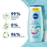 Douchegel, shampoo en conditioner NIVEA KIDS 3in1, verzorging en reiniging voor kinderen met magische appelgeur, extra milde, zeepvrije verzorging voor kinderhaar en huid (250 ml) Kinderen - Bad- en huidverzorging Naty Shop