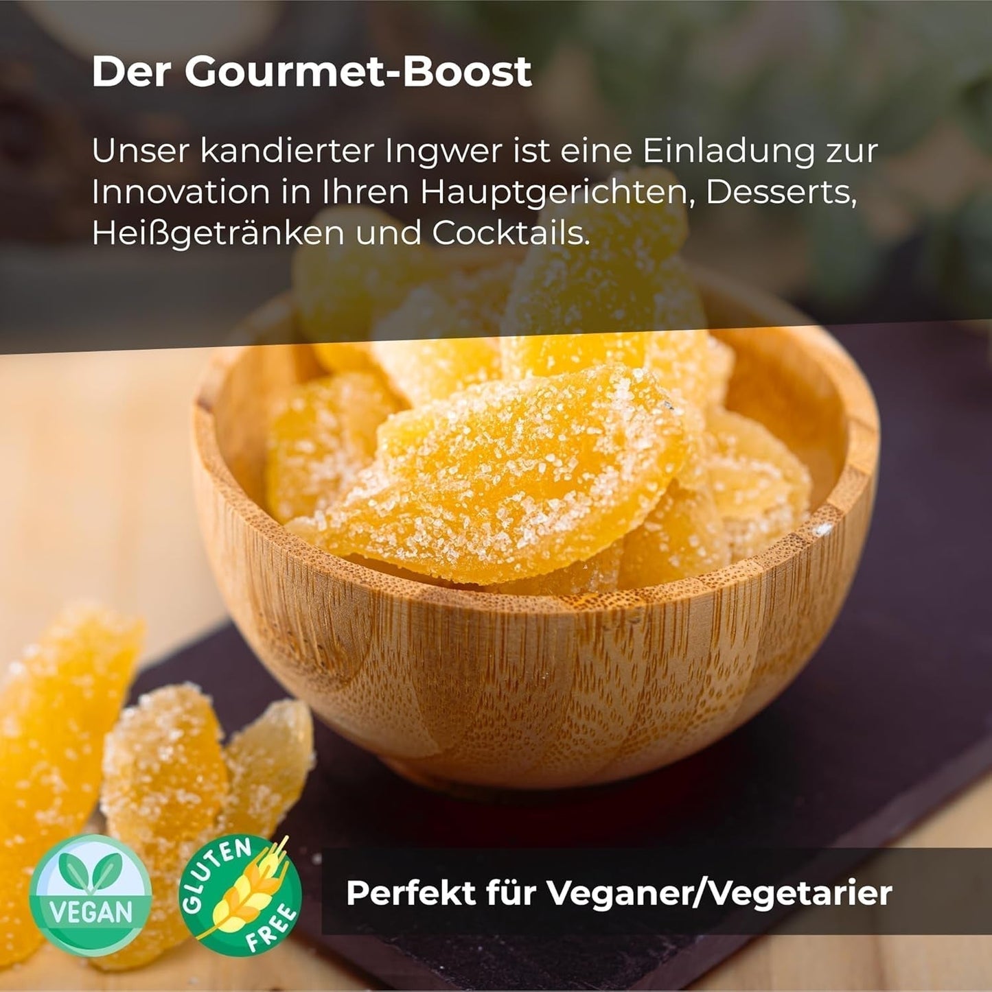 Gekonfijte gember in stukjes 1 kg | Gedehydrateerde gedroogde vruchten Geglazuurde gemberschijfjes | Gesneden gekonfijte gember | Gezoete gedroogde bladeren | IDEAAL voor recepten | Vegetariërs en veganisten. Naty Shop gedehydrateerde producten
