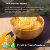 Gekonfijte gember in stukjes 1 kg | Gedehydrateerde gedroogde vruchten Geglazuurde gemberschijfjes | Gesneden gekonfijte gember | Gezoete gedroogde bladeren | IDEAAL voor recepten | Vegetariërs en veganisten. Naty Shop gedehydrateerde producten