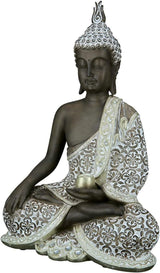 GILDE Decoratieve sculptuur Zittende Boeddha - Meditatie - bruin/wit - Hoogte 29 cm Beeldjes en sculpturen Naty Shop Bruin Hoogte 35 cm