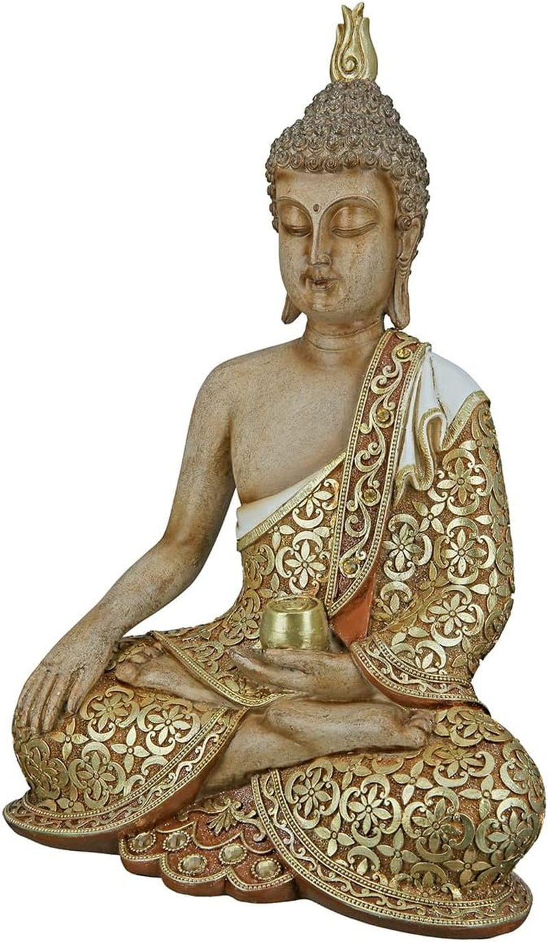GILDE Decoratieve sculptuur Zittende Boeddha - Meditatie - bruin/wit - Hoogte 29 cm Beeldjes en sculpturen Naty Shop Bruin, goudkleuren Hoogte 35 cm
