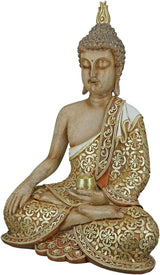 GILDE Decoratieve sculptuur Zittende Boeddha - Meditatie - bruin/wit - Hoogte 29 cm Beeldjes en sculpturen Naty Shop Bruin, goudkleuren Hoogte 35 cm