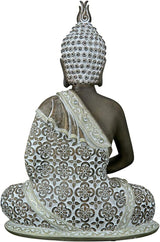 GILDE Decoratieve sculptuur Zittende Boeddha - Meditatie - bruin/wit - Hoogte 29 cm Beeldjes en sculpturen Naty Shop