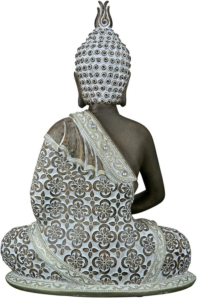 GILDE Decoratieve sculptuur Zittende Boeddha - Meditatie - bruin/wit - Hoogte 29 cm Beeldjes en sculpturen Naty Shop