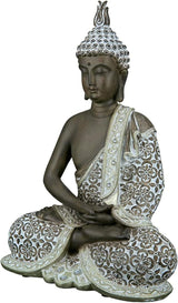 GILDE Decoratieve sculptuur Zittende Boeddha - Meditatie - bruin/wit - Hoogte 29 cm Beeldjes en sculpturen Naty Shop Bruin Hoogte 29 cm